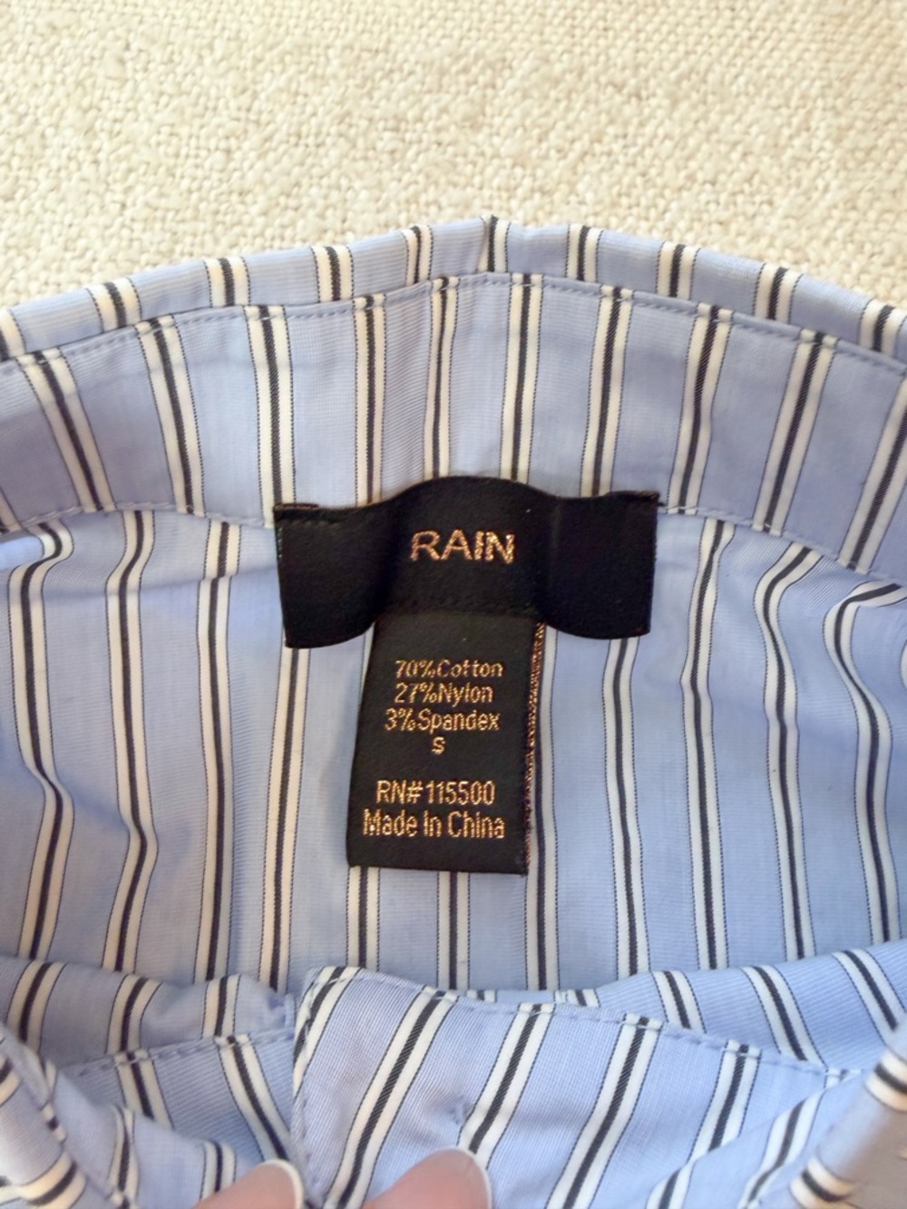 RAIN Striped Light Blue Puff Sleeve Button-Up Blouse - Picture 5 of 5